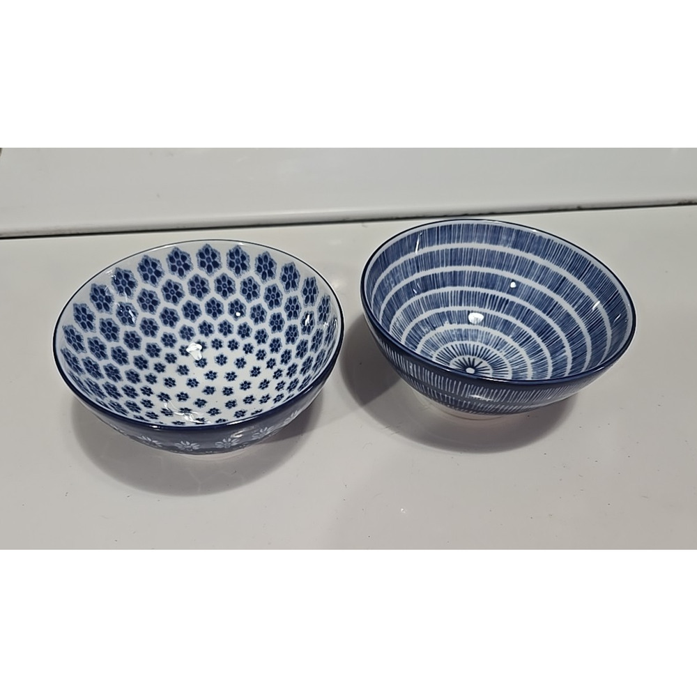 IKEA Entusiasm Blue White Japanese Inspired Pattern Feldspar Porcelain Bowls
